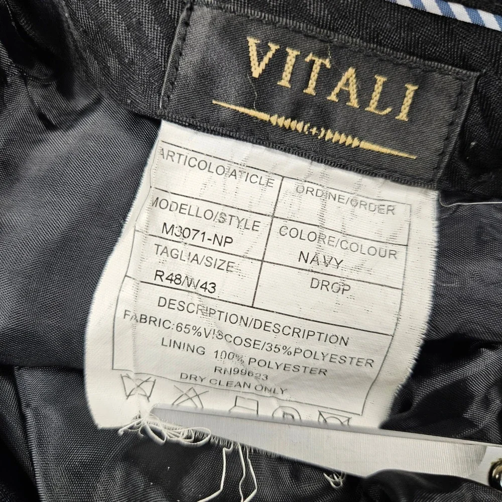 Vitali Mens Navy Windowpane Plaid Dress Pants Flat Front M3071-NP Size 43x29